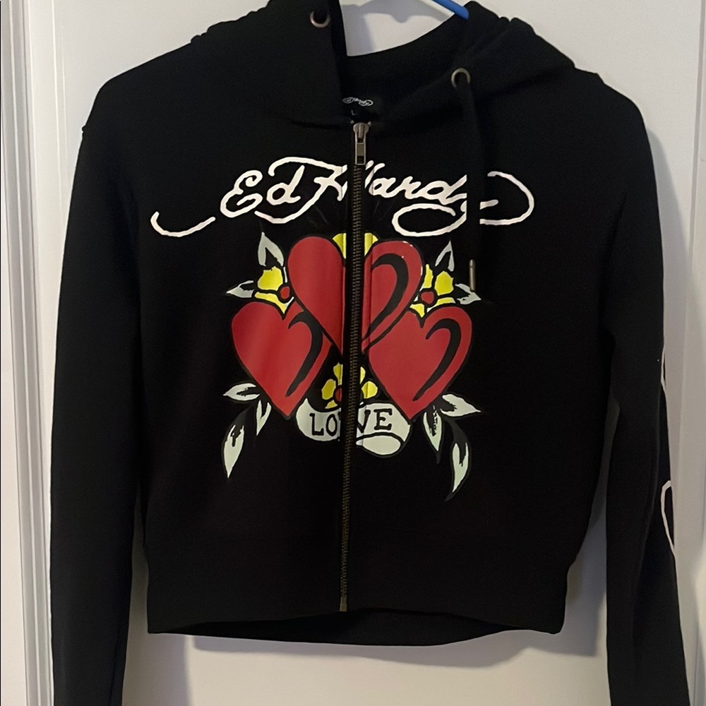 Ed Hardy Black Hoodie with Red Heart Design
